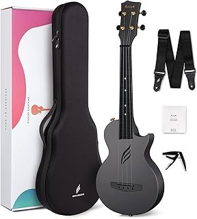 Concert Ukulele Enya Nova U 23” Cutaway Carbon Fiber Beginner Travel Ukulele Kit Waterproof Ukelele with Case,Strap,Capo,Strings (Black)