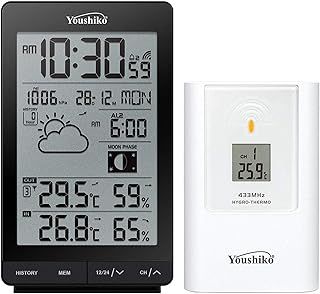 Youshiko Wireless Weather Station, (Official 2025 UK Version/Premium Quality/Clear Display) with Radio Controlled Clock Indoor Outdoor Temperature Thermometer, Humidity Barometric pressure