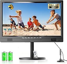Desobry 19 Inch 1080p Portable TV, Small TV with DVB-T2, Built-in rechargeable battery, 12V Television With adjustable base for home entertainment, travel and outdoor use, HDMI AV USB Input