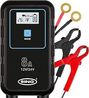 Ring Automotive SMARTCHARGE 8 - 8A Smart Car Battery Charger, 12V & 24V Battery Maintainer - 9 Stage Charger for AGM, Leisure, Lithium, HGV, Car and Van Batteries, BLACK
