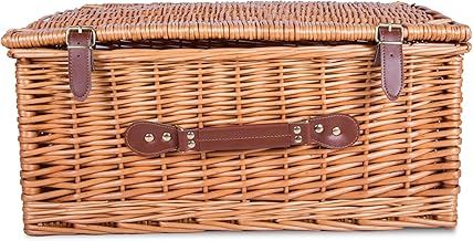 Traditional Premium Wicker Gift Basket With Lid Empty Picnic Hamper WIth Handle Shop Retail Display Basket (Honey, Large)