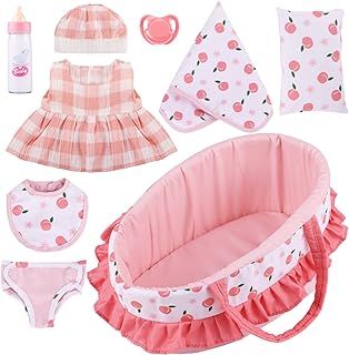 GAGAKU Baby Doll Accessories, 12 Inch Baby Doll Carrier Cot, 30cm Baby Doll Accessories Cot, Including Magic Baby Bottle, Bib, Pacifier, Clothes, Diaper