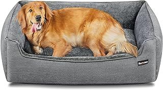 Feandrea Dog Bed, Linen-Look Pet Bed, Dog Sofa Bed with Raised Edges, Non-Slip Bottom, Removable Washable Cover, XL, for Large Dogs, 110 x 75 x 27 cm, Light Grey