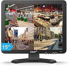15" Professional CCTV Monitor VGA HDMI AV BNC, 4:3 HD Display (LED Backlight) LCD Security Screen with USB Drive Player for Home/Store Surveillance Camera STB PC 1024x768 Resolution Built-in Speaker