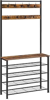 HOOBRO Coat Stand, Coat Rack with Shoe Storage, Free Standing Hall Tree with 9 Hooks, Shoe and Coat Rack for Hallway, Entryway, Metal Frame, Sturdy, Industrial, Rustic Brown and Black EBF80MT01G2