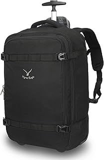 Hynes Eagle Travel Wheeled Backpack 42L Carry on Rolling Backpack 17 inch Laptop Rucksack with Wheels Large Flight Approved Hand Luggage Roller Cases Suitcase Black with Water Bottle Pocket
