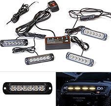 Amber Strobe Lights, 4 Pcs LED Flashing Beacon Waterproof Emergency Hazard Warning Breakdown Light with Main Control Box for 12V 24V Universal Trucks Lorrys Tractors Forklift (6 LED)