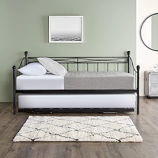 Home Treats Trundle Bed Single 3ft | Day Bed With Trundle Pull Out Bed | Black Metal Bed Frame Single Trundle (Single, No Mattress)..