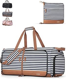 Lekesky Large Foldable Travel Duffe Bag - 80L Waterproof Holdall Luggage Bag with Shoes Compartment, Weekend Overnight Sports Bag for Women and Men(Striped, 72 * 33 * 34cm)