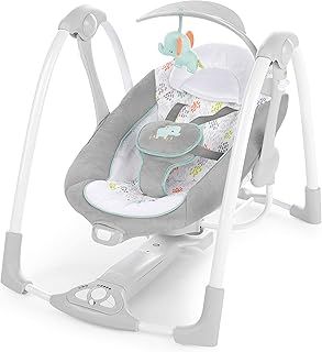 Ingenuity ConvertMe 2-in-1 Compact Portable Automatic Baby Swing & Infant Seat, Battery-Saving Vibrations, Nature Sounds, 0-9 Months 6-20 lbs (Wimberly)