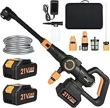 Cordless Power Washer, Portable Pressure Washer 28 Bar/406PSI with 2 Pack Battery, Tap Connector, Bottle Connector, 16FT Hose, Battery Jet Washer for Patio Cleaning and Car Washing