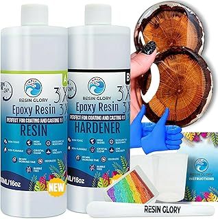 Resin Glory 1L (32 oz) - 1:1 Ratio Epoxy Resin Kit - Crystal Clear, Food Safe, UV Stable for Crafts, Jewellery, Wood, Coasters, Mould Casting - Low Viscosity, Self-Levelling for Beginners & Pros