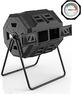 160L Compost Bin Upgraded with Compost Thermometer - Dual Chamber Garden Tumbler Composter (Black)