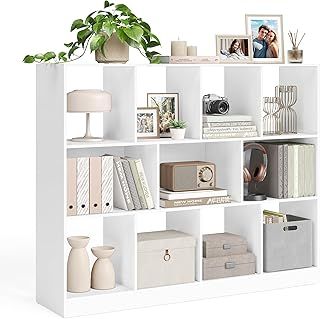 VASAGLE Bookcase, Bookshelf, Freestanding Storage Unit, 11 Open Compartments, Can Be Used Horizontally, Vertically, Upside Down, 30 x 126 x 100 cm, for Living Room, Study, Office, White LBC054T14