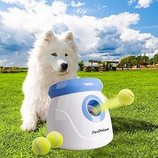 Automatic Dog Ball Launcher, Dog Ball Thrower with 10-30 Ft Throw Distance, Interactive Puppy Pet Fetch Toy, Mini Dog Ball Throwing Machine for Small Dogs, With 3 PCS 2" Tennis Balls
