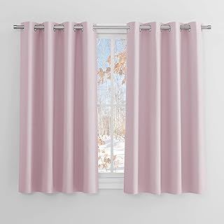 PONY DANCE Girls Pink Bedroom Curtains, Thermal Insulated Room Darkening Curtains with Eyelet, Short Drapes for Nursery/Kids Bedroom, 2 Panels, W46 X L54, Pink