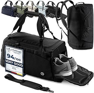 Gym Duffle Sports Bag + Backpack Function, Shoe Compartment, Toiletry Pocket: 40L 60L Travel Fitness Holdall Men/Women + Shoulder Strap, Swimming Football Basketball Tennis Luggage Weekender Rucksack