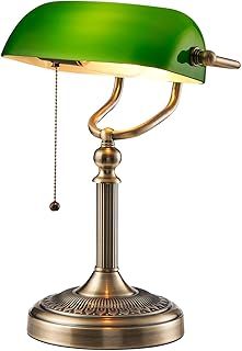 Newrays Green Glass Bankers Desk Lamp with Pull Chain Switch Plug in Fixture