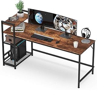 HOMIDEC Desk, 160x60cm Computer Desk with Bookshelf, Study Desk with 4 Tier DIY Storage Shelves Writing Table for Home Office Bedroom