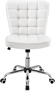 Yaheetech Armless Desk Task Chair Mid-back Office Chair Faux Leather Computer Chair with Adjustable Seat Height, Metal Base and Rolling Wheels for Home/Office White