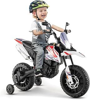 Kids Electric Motorcycle, 12V Aprilia Licensed Battery Powered Electric Motorbike with Motor Bike, Music, Lights, USB, Wireless Function, Children Ride on Toy Car for 3-8 Years Old (White)