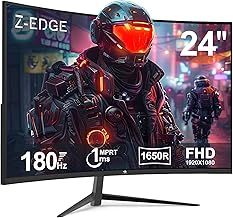 Z-Edge 24 Inch Curved Gaming Monitor 180Hz 1ms MPRT, 16:9 Full HD 1080P LED Monitor, VA Panel, 300cd/m² Brightness, FreeSync, HDMI & DisplayPort - Black