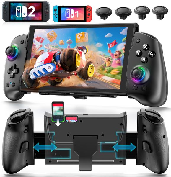 OIVO Switch Controllers for Nintendo Switch2/Switch/OLED, One-Piece Stretchable Switch Joypad Handheld Replacement for Switch Pro Controller with RGB Lights Color, Turbo, Macro, TMR Joystick