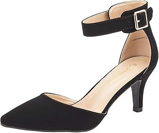 DREAM PAIRS Womens Court Shoes Pointed Toe Low Kitten Heel Ladies Pumps Ankle Strap Dress Sandals