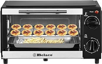 Belaco BTO-109N Mini 9L Toaster Oven Tabletop Cooking Baking Portable Oven 750w 60 min Timer 100-230° Stainless Steel Heating Tube incl. Baking Tray & Wire Rack