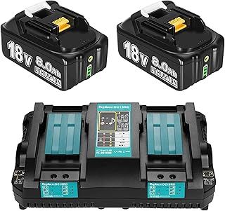 2 x 18V 8.0 Ah Replacement Battery for Makita Battery 18V with 1 x DC18RD Charger Replacement for Makita Charger Compatible with Makita 18V Batteries BL1860 BL1850 BL1840 BL1830 DC18RA DC18RC
