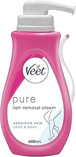 Veet Pure Sensitive Skin Hair Removal Cream 400ml - Hydrating & Exfoliating Depilatory for Women, Fast Results in 5 Minutes, Ideal for Delicate Areas