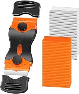 Window Scraper Tool - Double Edged Non Scratch Scraper Cleaning Tool with 10 Metal +10 Plastic Blades/Cleaning Scraper Tool for Hob Oven, Cooktop, Windows, Sticker, Wallpaper, Glass or Paint Removal