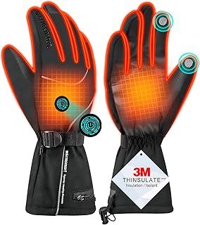 Heated Gloves,7.4V 3000mAh Rechargeable Battery Electric Heating Gloves for Men Women,Waterproof Touchscreen Hand Warmer Gloves with 3M Thinsulate for Skiing Fishing Camping Hiking