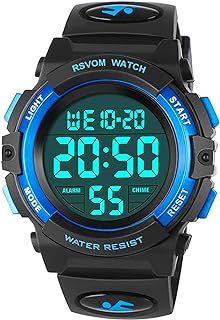 RSVOM Kids Boys Watches, Waterproof Outdoor Digital Sports Watch with Alarm/Stopwatch, Kids Digital Wrist Watches for Birthday Gifts/Gifts Blue, S, Strap, Blue, S, Strap