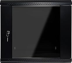 19" Flatpack Self Assembly Data Server Rack Cabinet, Wall or Floor Mounting, 19 Inch Standard Rack Size for Home, Office, Server Room, Computer, Audio with Locakable Glass Door 9U 400mm