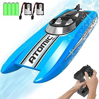 VOLANTEXRC Remote Control Boats for Pool and Lake 20+MPH High Speed RC Boat for Kids or Adults Toy Gifts Remote Controlled Boat with 2 Batteries & Reverse Function (Atomic XS 795-5 Blue)