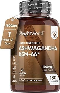 Ashwagandha KSM-66 1500mg - 6 Months Supply - 180 Tablets - 1 Tablet per Day - Easy to Swallow - Ashwagandha High Strength Supplement for Both Men & Women - Vegan, Non-GMO & Gluten-Free