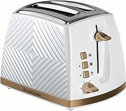 Russell Hobbs Groove 2 Slice Toaster (High Lift, Extra Wide Slots, 6 Browning levels, Frozen/Cancel/Reheat function - Illuminated buttons, Removable crumb tray, 850W, White, Brushed gold accents)26391