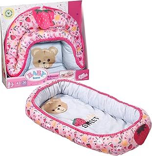 BABY born Baby Nest 835821 - Reversible Baby Nest with Soft Padded Edges for Dolls up to 43cm - Features Berry and Bear Design - Great for Sofa, Floor, and Nursery - Suitable for Children from 3 Years