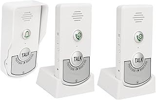 Wireless Intercom Doorbells 1000m Distance with 1 Outside Bell and 2 Inside Bells Intelligent Voice Intercom Doorbells 2000mAh IP54 for Houses Factories White