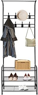 Innotic Coat Rack Stand with Shoe and Removable 16 Hooks Free Standing Hall Tree Matte Steel Frame Hat for Storage, Black