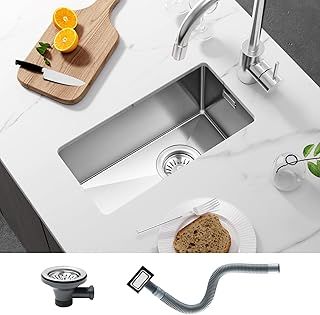 25 x 45 x 19 cm Small Kitchen Sink, 304 Stainless Steel Brushed Undermount Sink for Bar,Pub, Caravan,with Overflow Hole, Kitchen Essential, Brushed Satin Process