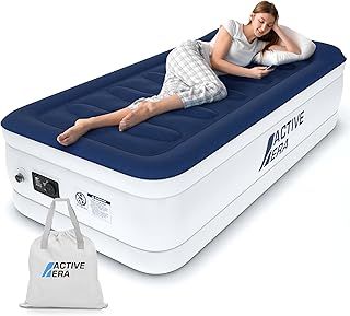 Active Era Luxury Single Size Air Mattress - Elevated Inflatable Air Bed, Electric Built-in Pump, Raised Pillow & Structured I-Beam Technology