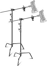 Neewer 2 Pack 100% Heavy Duty Steel C Bracket Professional Photography Lighting Stand with 3.5 Inch/108 cm Extension Arm, Grip Head, Tortoise Base for Monolight Studio