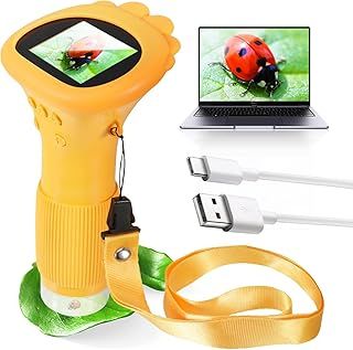 Kids Microscope, Portable Digital Microscope for Kids, Pocket Handheld Microscope Camera with 2'' Inch Screen, Orange Educational Microscope Science Kits for Age 3-12 Girls Boys Birthday Gifts