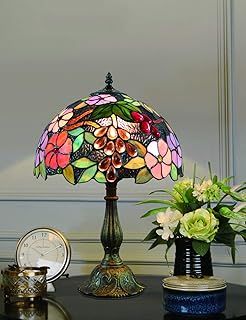 12 Inch Vintage Pastoral Gorgeous Flowers Stained Glass Style Table Lamp Bedside Lamp