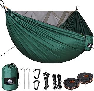 NATUREFUN Camping Hammock with Mosquito Net | 300kg Load Capacity,(290 x 140 cm) Breathable,Quick-drying Parachute Nylon | Complete Accessories | Easy to Setup Travel Hammock Outdoor Indoor Garden