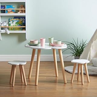 Cloud Table and Two Stools Set (Age 3-8) White Table with 2 Stools Set for Kids, Children's Wooden Activity Table in Cloud Shaped Design, Premium Furniture for Kids