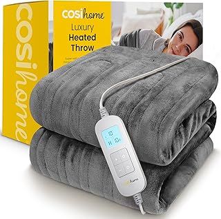 Cosi Home® Luxury Faux Fur Heated Throw - Electric Heated Blanket with 9 Heat Settings, 9 Hour Timer and Overheat Protection - Machine Washable with Remote Control - Grey Fur Throw