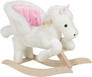 WOLTU Baby Rocking Horse Wooden Toddler Rocking Toy with Sound and Seat Safety Belt Plush Ride on Horse Kid Rocker Child Rocking Animal Gift for 1-3 Years Old, White and Pink